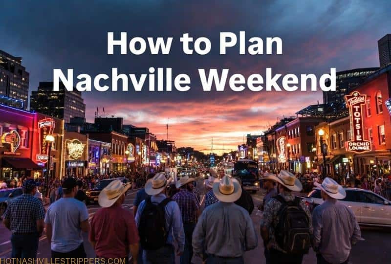 nashville-bachelor-party-weekend-broadway group walking down Broadway Nashville during bachelor party weekend