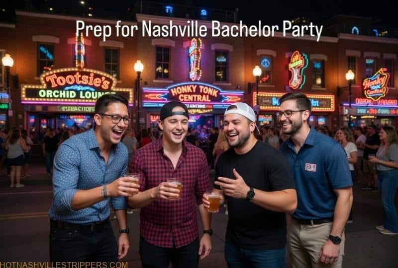 bachelor party group exploring Nashville nightlife before private entertainment