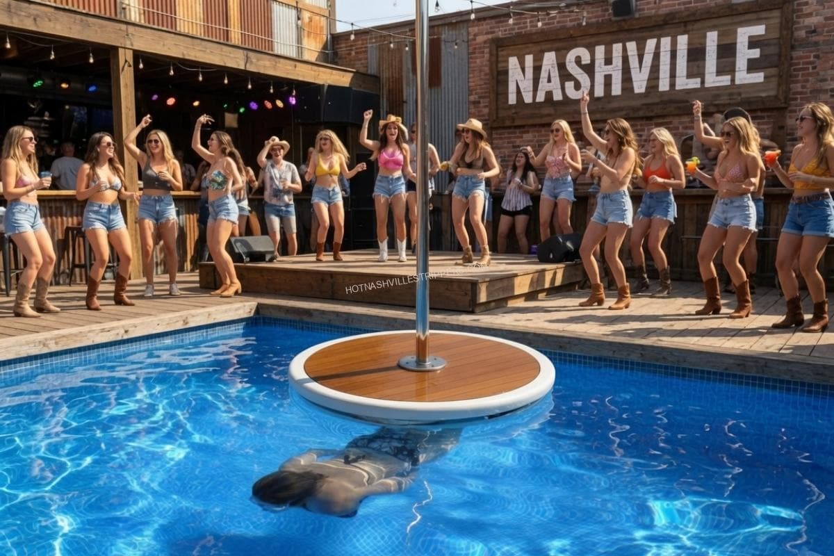 Topless pool party with a private Nashville stripper poolside